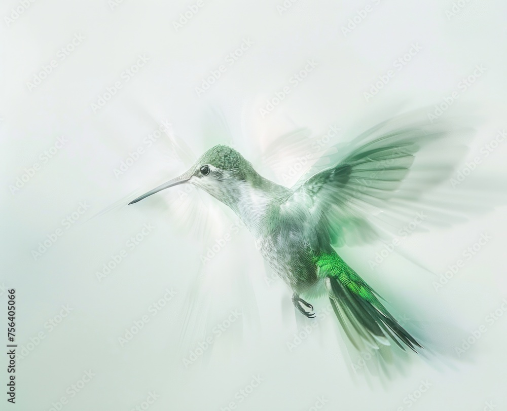 Fototapeta premium Ethereal Hummingbird in Flight - Watercolor Wingspan Generative AI