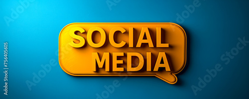 Bright yellow speech bubble cutout with SOCIAL MEDIA text on a vibrant blue background symbolizing online communication and networking