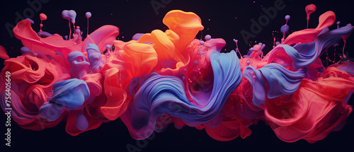 Liquid neon flows and textures, dynamic and complex design, abstract background.