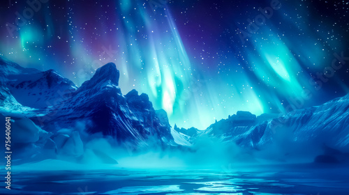 Enchanting aurora over icy landscape