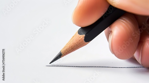 Artist hand holding pencil drawing on white sheet of paper