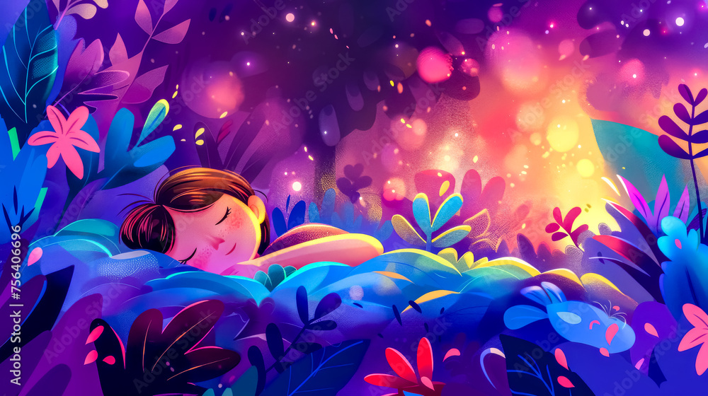 Serene child sleeping in enchanted forest
