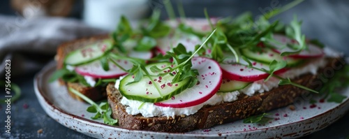 Nutrient-rich sandwiches prepared with rye bread, layered with creamy cottage.