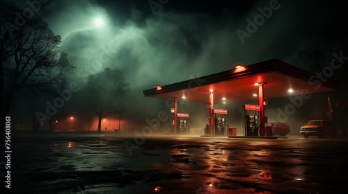 night station, gas station, car gas station neon light © Olena
