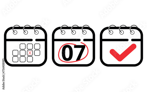 Calendar flat icons in different formats for websites, blogs and graphic resources. Vector illustration of calendar marking specific day 07.