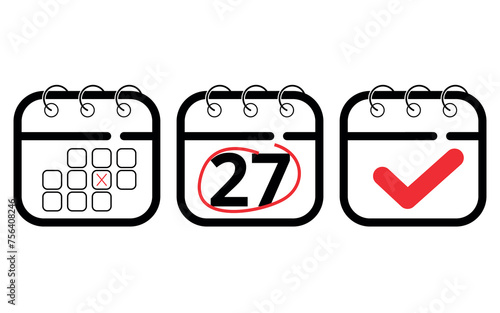 Calendar flat icons in different formats for websites, blogs and graphic resources. Vector illustration of calendar marking specific day 27.