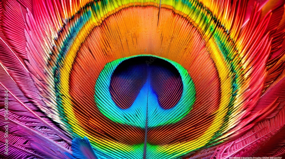 Obraz premium Close up view of vibrant peacock feathers creating a colorful and captivating background