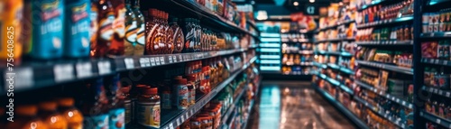 A grocery store aisle with a variety of fruits and vegetables