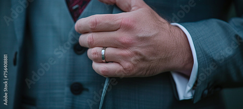 A man's hand decorated with a wedding ring