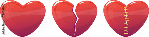 heart set, broken heart, sewn heart.