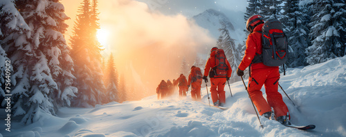 Mountaineer backcountry ski walking ski alpinist in the mountains. 