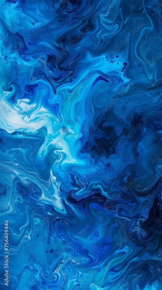 Abstract fluid art with soothing blue swirls mimicking ocean waves.