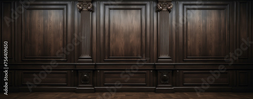 Luxurious Classic Wooden Wall Panels Background Texture - Elegant Interior Wood Panels in a Premium Cabinet Style