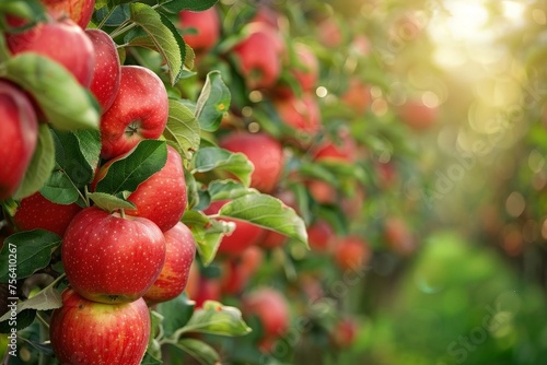 picture of a Ripe Apples in Orchard ready for harvesting, Morning shot
