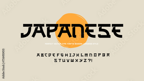 Japanese or Chinese type font calligraphy style vector. Asian Typography japan style font. English Japanese or chinese letters	
