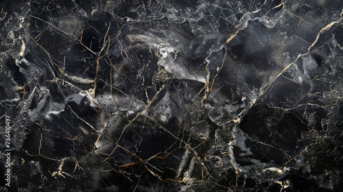Natural black marble luxurious pattern, intricate veining for design background.