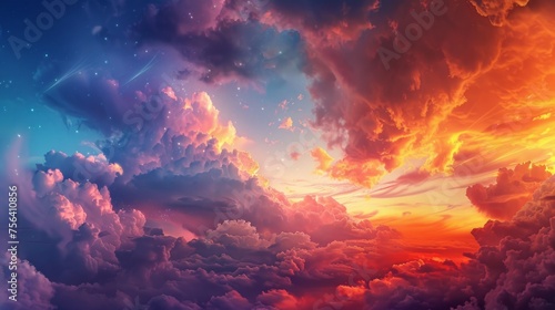 Celestial world beauty at sunset or sunrise with dramatic cloud backdrop. © vadymstock