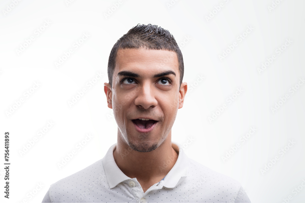 Fototapeta premium Amusing astonishment crosses curious man's face