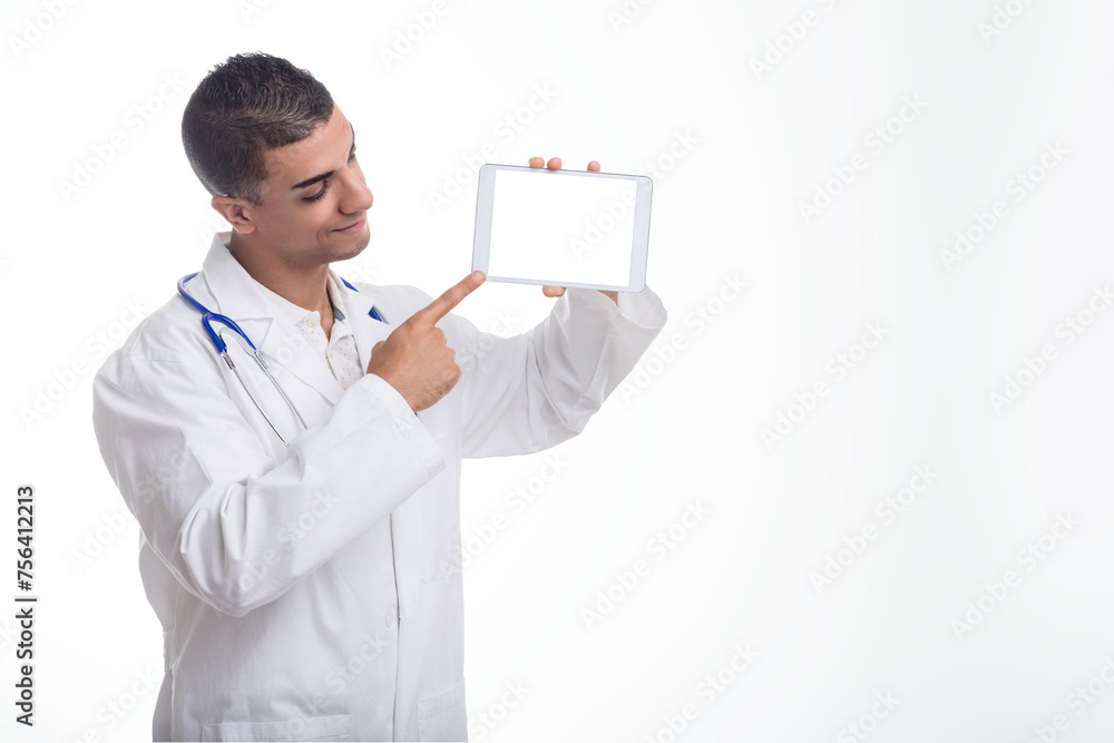 Stethoscope-clad medic implies advanced diagnostics Stethoscope-clad medic implies advanced diagnostics