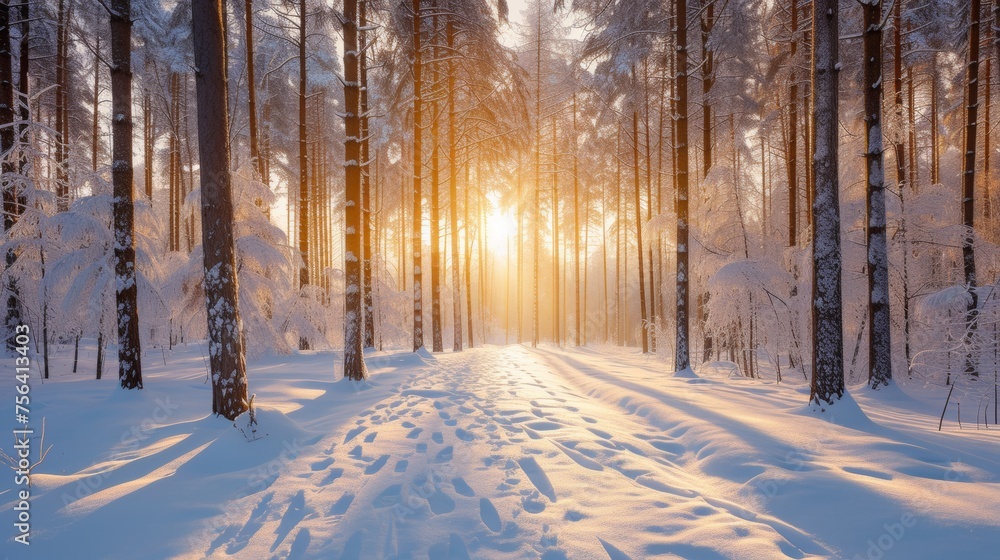 Sun Shines Through Snow-Laden Trees Sun Shines Through Snow-Laden Trees