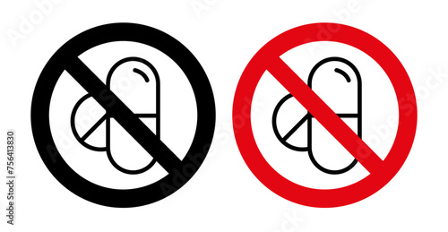 No Drugs Sign Icon Set. Vector Illustration