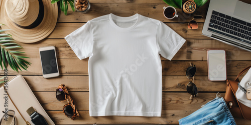 a white tank top on a wooden surface