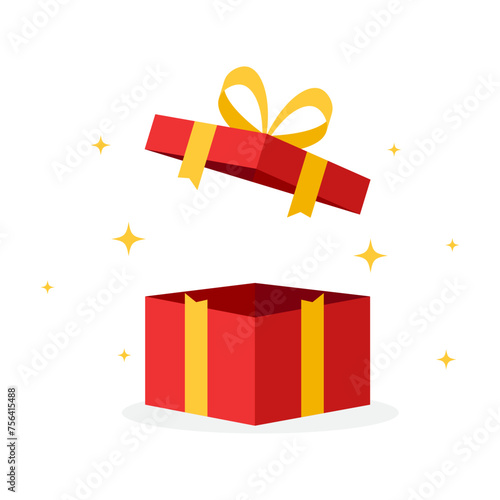 Open gift box with ribbon special offer sale discount concept flat illustration vector