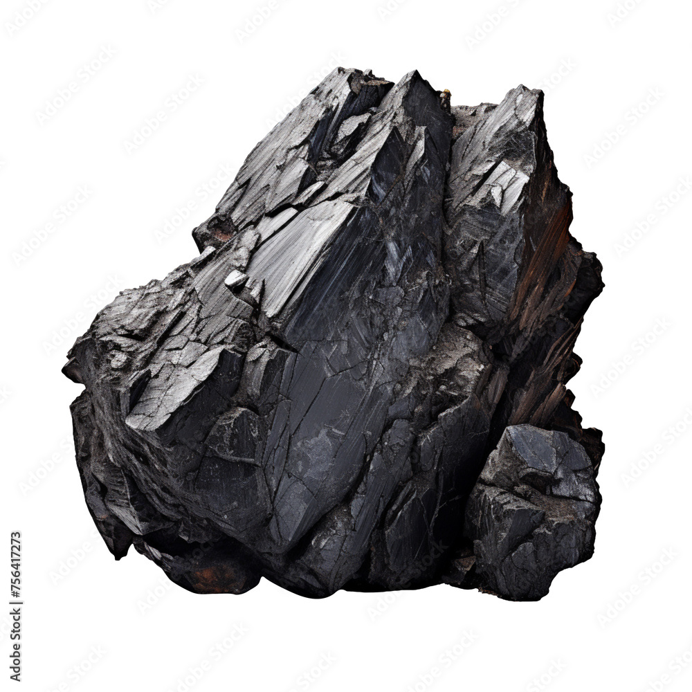 A solid piece of coal isolated on transparent background