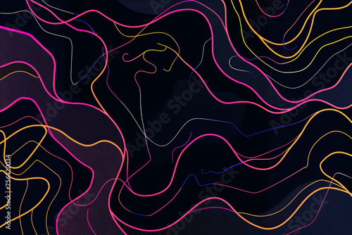 Dark navy background with neon yellow and pink abstract lines