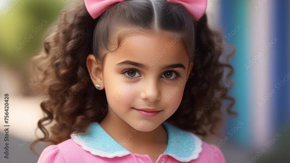 Cute happy hispanic child portrait. Little latin american kid girl smile on rustic sunny ethnic background in Natural Sunlight Cute happy hispanic child portrait. Little latin american kid girl smile on rustic sunny ethnic background in Natural Sunlight