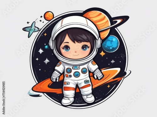 Adorable baby astronaut girl in a spacesuit. (Perfect for t-shirts, posters, prints)