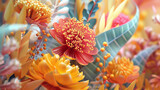 A colorful bouquet of flowers with a bright orange center