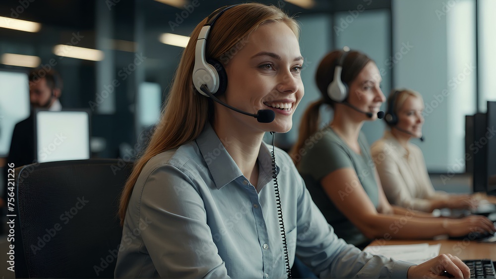 Call center, young woman and smile in contact us with CRM, headset with mic and mockup space. Customer service consultant, happy female and telemarketing with sales Call center, young woman and smile in contact us with CRM, headset with mic and mockup space. Customer service consultant, happy female and telemarketing with sales