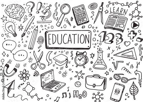 Education hand drawn doodles, vector elements on white background
