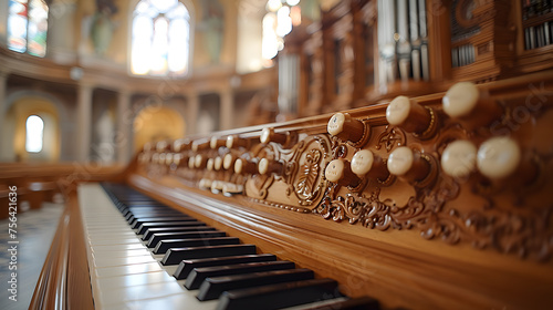 Close-up fragment of a church organ photo