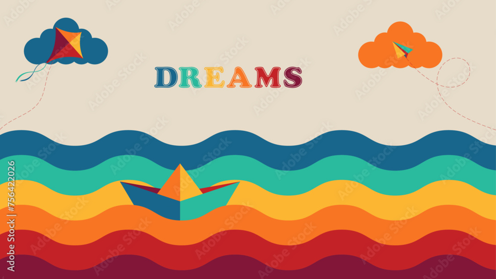 Beautiful colorful design with rainbow, clouds, paper sip, paper dragon, and paper airplane, suitable for children day invitations. Beautiful colorful design with rainbow, clouds, paper sip, paper dragon, and paper airplane, suitable for children day invitations.