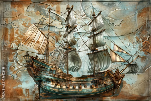 3d illustration with the old mermaid ship