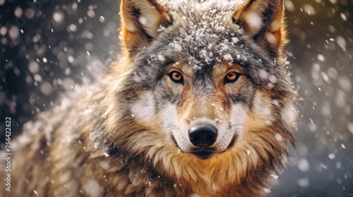 close up wolf with snowfall background © kucret