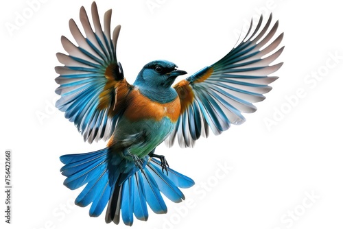 blue bird with wings flying in the air