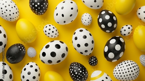 Abstract Black and White Easter Eggs on Yellow