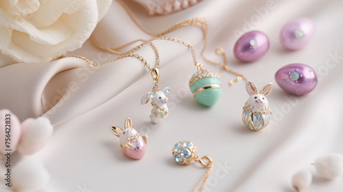 Delicate Girls' Easter Jewelry Set with Bunny and Egg Charms