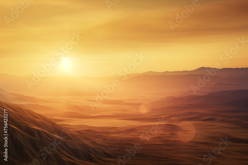 sun is setting into a desert landscape