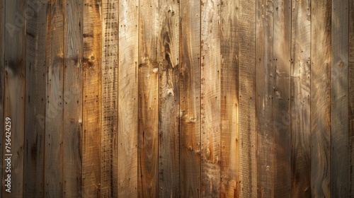 Warm Sunlight Casting Shadows on a Rustic Wooden Plank Wall