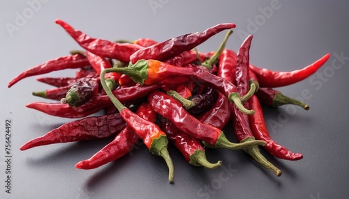 Bunch dried Hot Chili Peppers Isolated on White Background