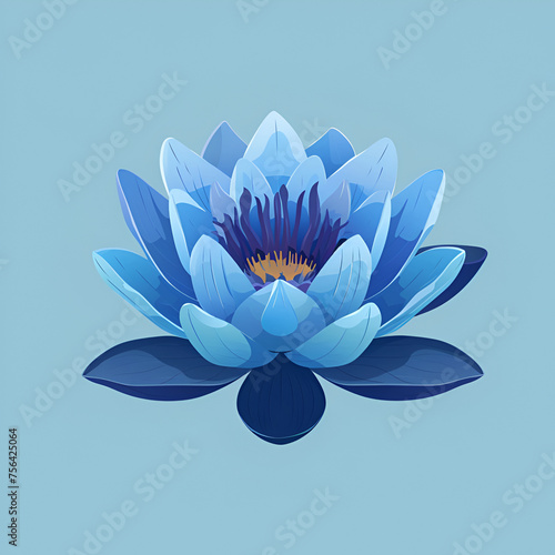 Blue lotus flower isolated on blue background. Beautiful floral Illustration. Botanical art.