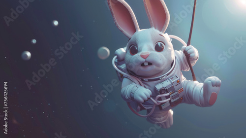 An animated rabbit astronau...