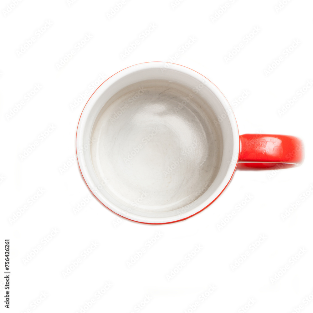 Empty red coffee, tea mug, cup, top view with transparent background