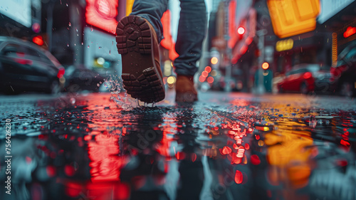 Person walking in city rain at night © SashaMagic