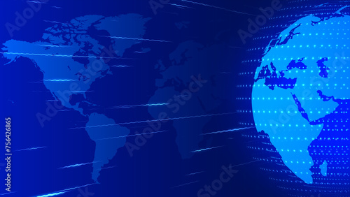 Abstract blue earth globe world map news background full screen