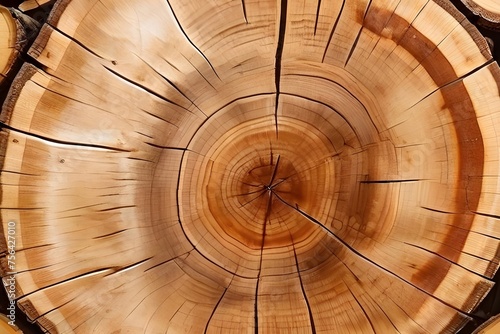 Stump of tree felled - section of the trunk with annual rings. Slice wood. Generative AI